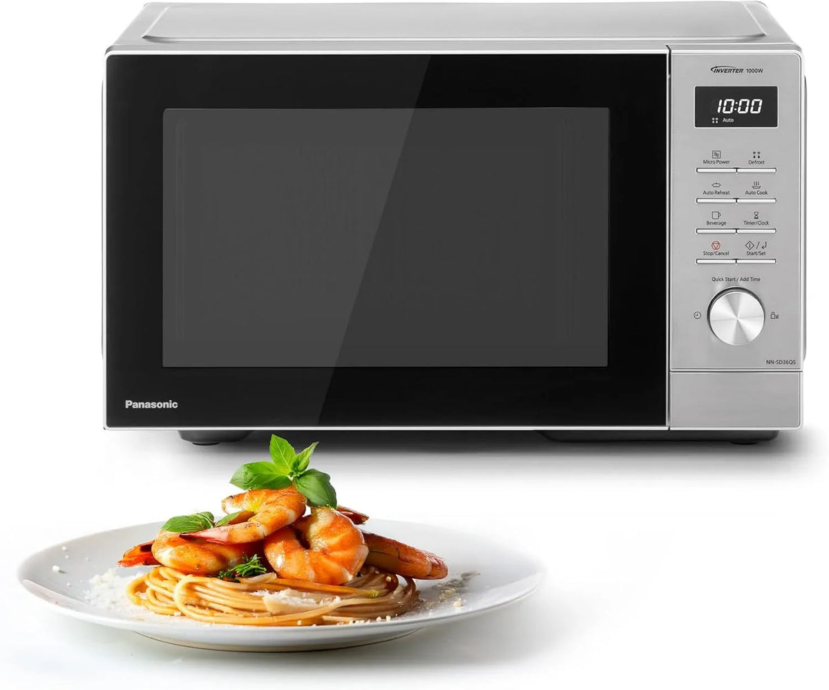 Panasonic Mikrowelle NN-SD36QSEPG, Fassungsvermögen 29 l, Leistung 1000 W, 11 automatische Programme, Solo, automatisches Auftauen, Timer, Silber