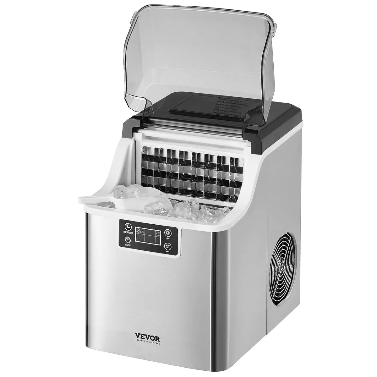 Vevor Eismaschine, Eiswürfelbereiter Eisbereiter Eiswürfelmaschine 24 Würfel in 15 Minuten, Gewicht 20,4 kg, mit 3 Größen für Küche Bar Party, 24 h