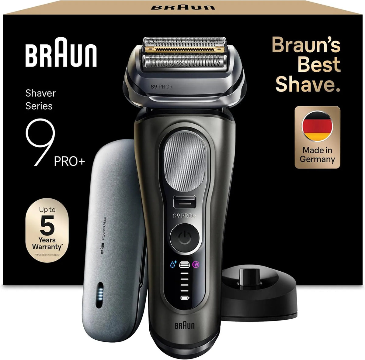 Braun Modell 9625S, 5+1 Ultradünne Präzisionsklingen, Pro SensoAdapt, Ladeständer, Graphit, Series 9 PRO+ Elektrorasierer, bis zu 60 Min, PowerCase