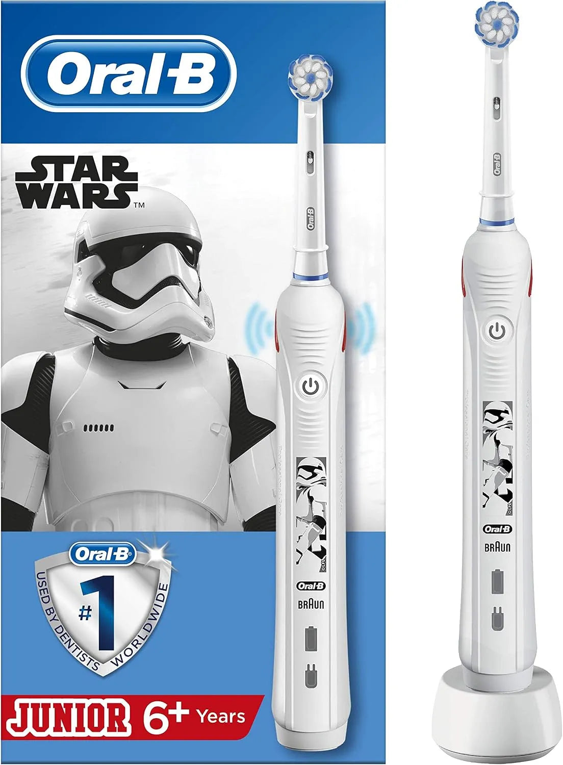 Braun Oral-B Junior Elektrische Zahnbürste, Electric Toothbrush für Kinder ab 6 Jahren, 2 Putzmodi für Zahnpflege, Star Wars, Designed by