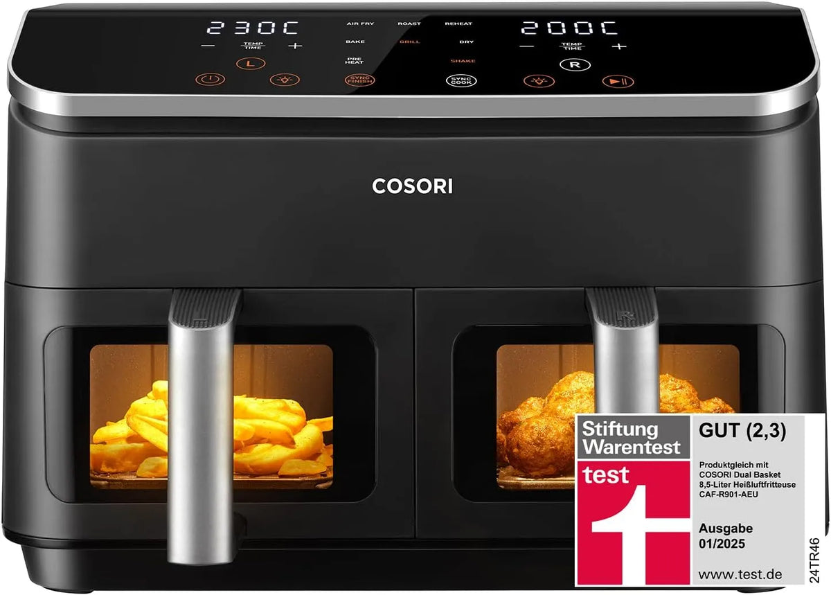 Heißluftfritteuse, 2 Kammern, Fassungsvermögen 8,5L Heissluftfritteuse mit Sichtfenster, COSORI Airfryer, Testsieger der Stiftung Warentest