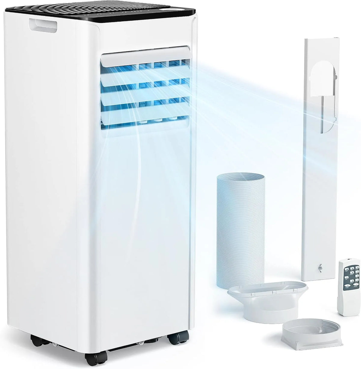 Klimaanlage 24h-Timer Mobile, Leiser Betrieb <48 dB, Für Räume bis 25 m², Fenster-Installationsset, 9000 BTU mit Abluftschlauch