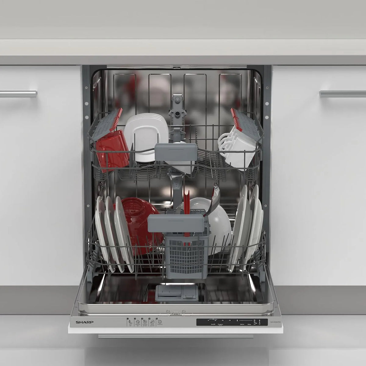 Sharp Geschirrspüler QW-NI14I47DX-DEVollintegrierbarer, 5 Betriebsprogramme, Breite 60cm, 13 Maßgedecke, Halbe Beladung, Startzeitvorwahl, AquaStop