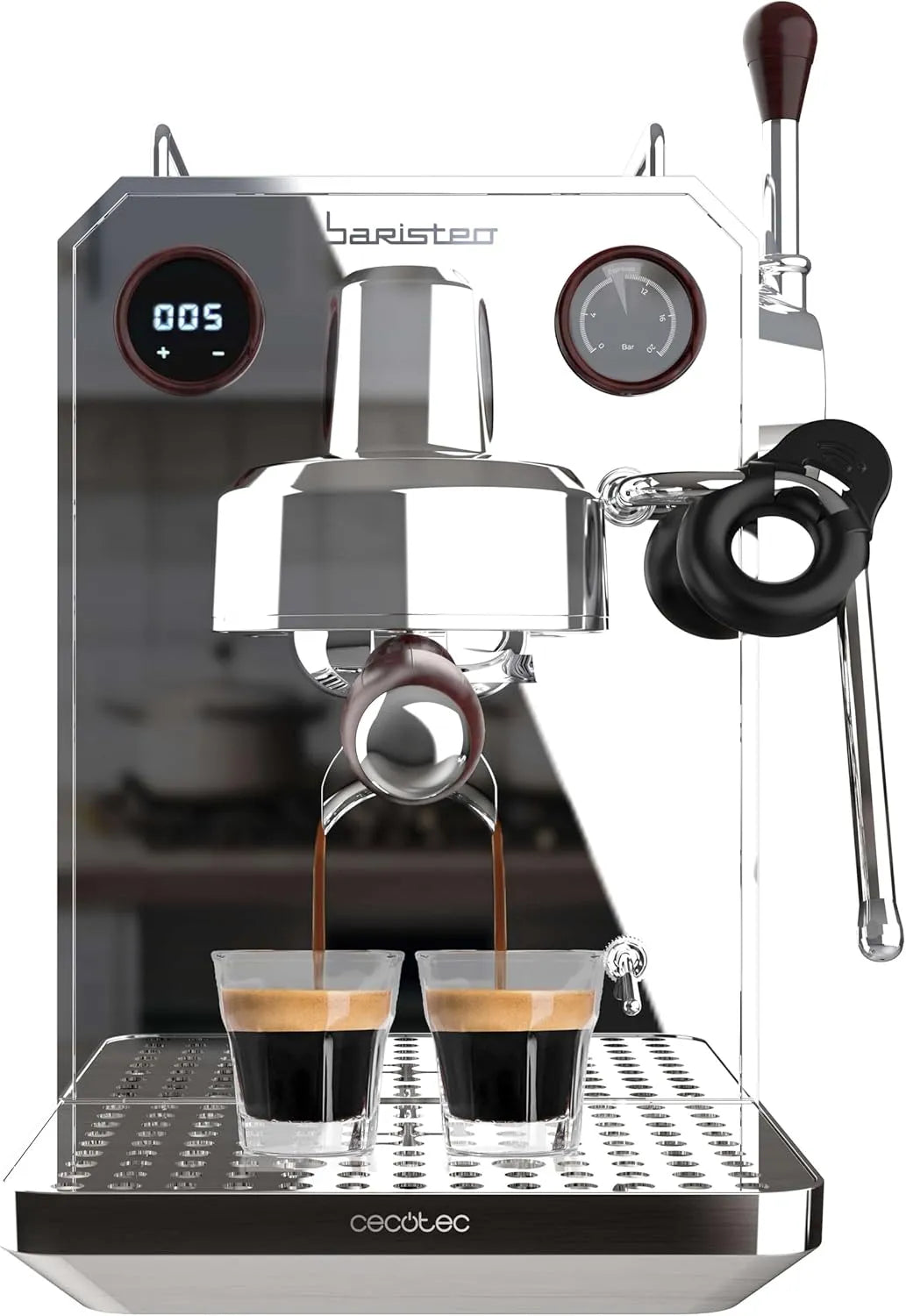 Cecotec Kaffeemaschine, 15 Bar Pumpe, Fassungsvermögen 1,7L Wassertank und Tassenwärmer, Espresso für Barista Baristeo Intima, Vorbrüh-System