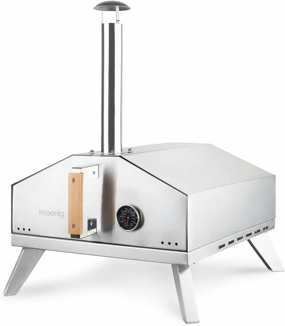 Modell GINO440 H.Koenig Gas-Pizzaofen, Grundfläche 30,5x30,5 cm, bis 450°C, Edelstahl, Pizzastein aus Cordierit, Tür und Kamin abnehmbar