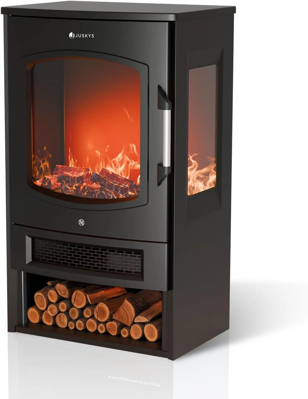 Elektrokamin Juskys, Leistung 1800W, elektrischer Standkamin mit LED-Flammeneffekt, WLAN, App-Steuerung, Fernbedienung, in Schwarz