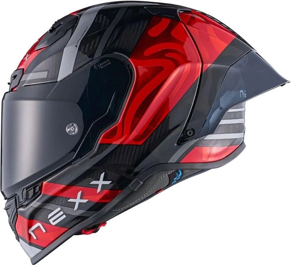 X.R3R ECE 22.06 Swirl, rot Silber Sport Integralhelm X-Pro Carbon mit 2 Visieren und Pinlock