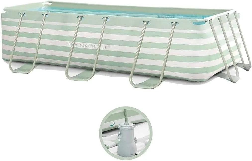 Pool, Maße 400 x 200 x 75 cm, Swim Essentials Aufstellpool, Rahmenpool, Rechteck, Grün, Weiß, inklusive Filterpumpe