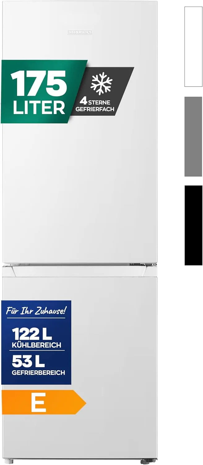 Kühlschrank, Heinrich´s Kühlgefrierkombination 175Liter, Kühlvolumen 122L, Gefrierfach 53L, leise 39dB, 7 Temperaturstufen, XXL, große Tiefkühlboxen