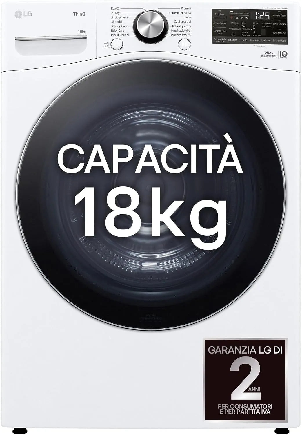 LG Wäschetrockner RH18U8AVCW, Serie U8, Weiß, Gewicht 18 kg, Smart, Wärmepumpe Dual Inverter, Motor Direct Drive, Energieklasse A+++, WLAN